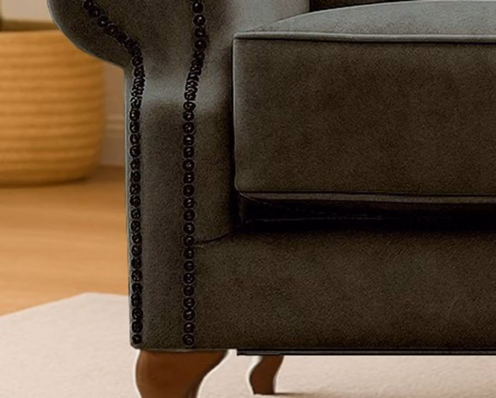 Somnior Chesterfield Queen Anne Scrolled Arm Chair in Charcoal Grey Fabric – 2