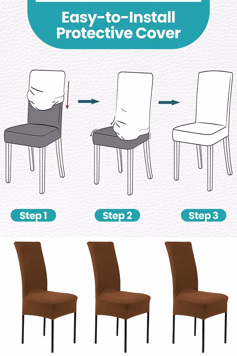 Neel Blue Universal Armless Dining Chair Protective Slipcover in Brown, High-Back Spandex Stretch Fabric – 4