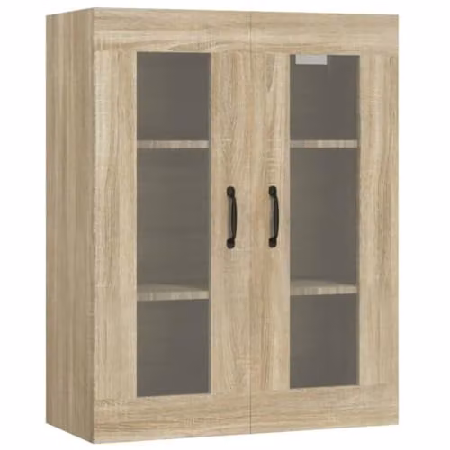 vidaXL Hanging Wall Cabinet in Sonoma Oak with Glass Doors, W/D/H: 69.5 x 34 x 90 cm – 1