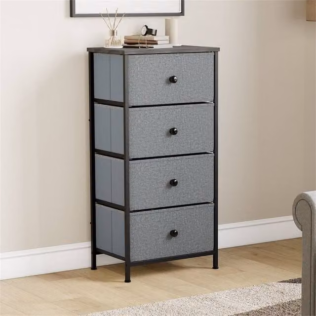 PAWNORA Modern 4 Drawer Fabric Chest of Drawers in Grey – 1