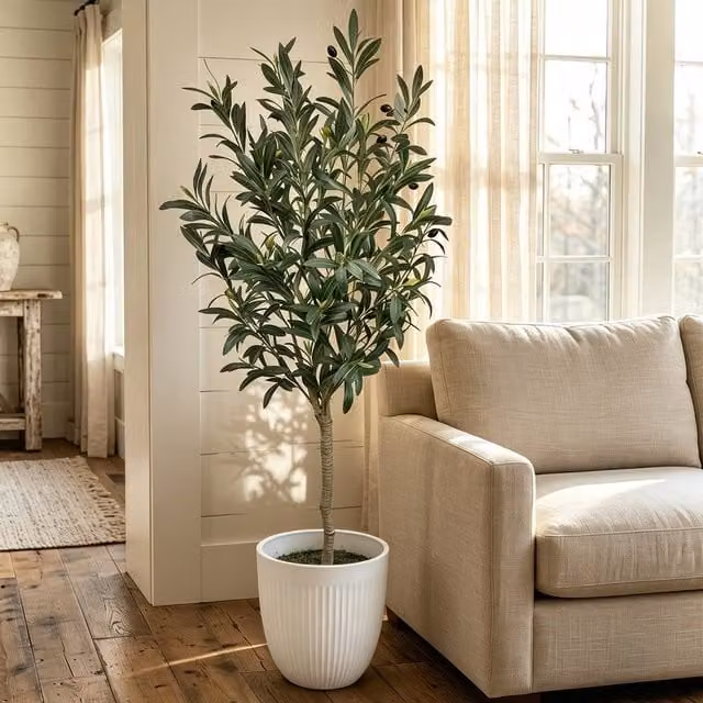 CASSILANDO Lifelike Large Artificial Olive Tree in Green, Height: 210 cm