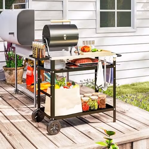 Outsunny BBQ Trolley Cover in Black with Stainless Steel Top and Wheels, W/D/H: 78 x 45 x 80 cm – 8