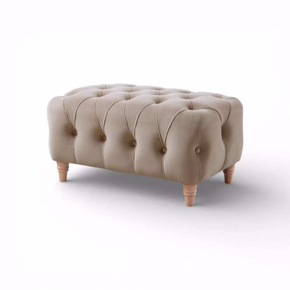 The Great Sofa Company Kensington Velvet Chesterfield Footstool in Beige – 2