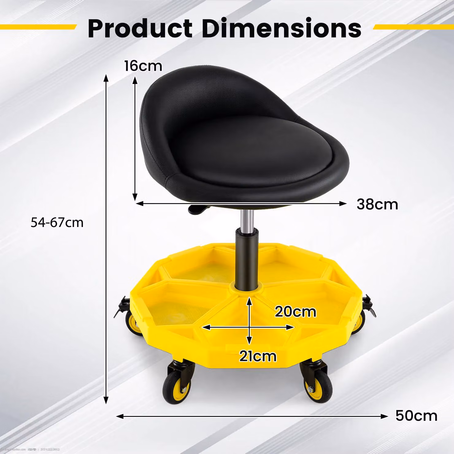 Costway Adjustable Rolling Mechanic Garage Stool in Yellow – 5