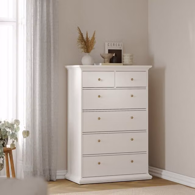 Furniture To Go Paris Classic Chest of 6 Drawers in White, W/D/H: 96.2 x 46.7 x 139.5 cm – 1