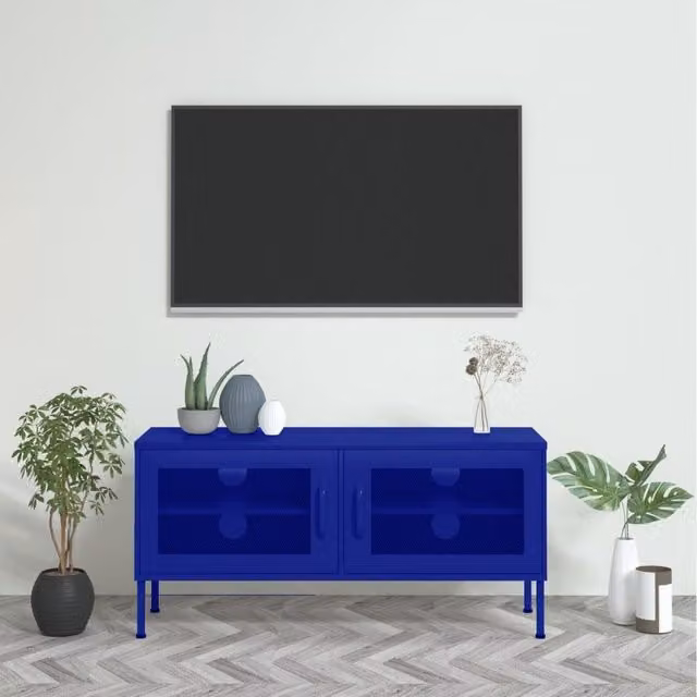 Berkfield Home Navy Blue Metal TV Cabinet W/D/H: 105 x 35 x 50 cm