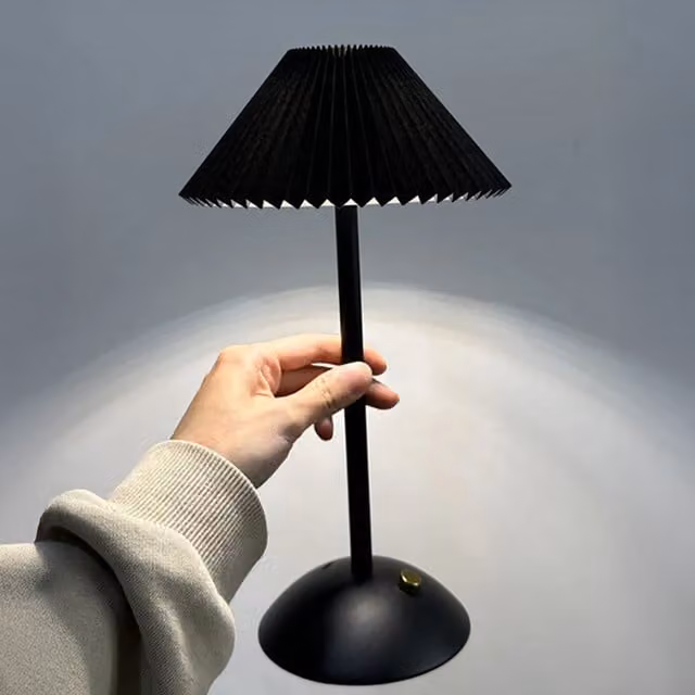 Livingandhome Dimmable Rechargeable LED Tabletop Lamp with Fabric Shade in Black