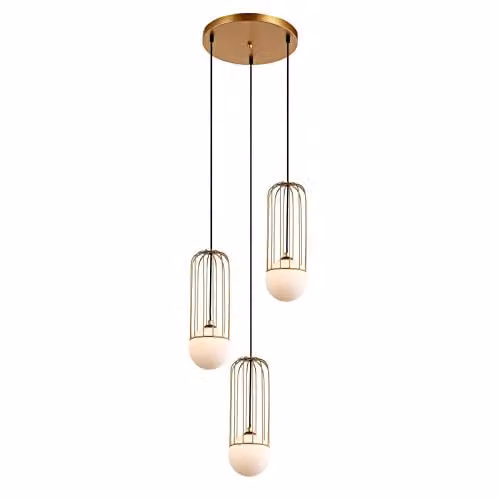 Netlighting Italux Simon Modern 3 Light Suspended Pendant Lamp in Gold and White with G9 Glass Shades