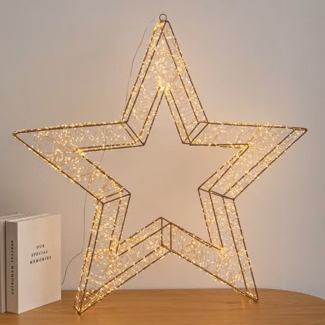 Samuel Alexander Gold Metal Christmas Star Light with 2400 Warm White LEDs and Timer, Height: 79 cm