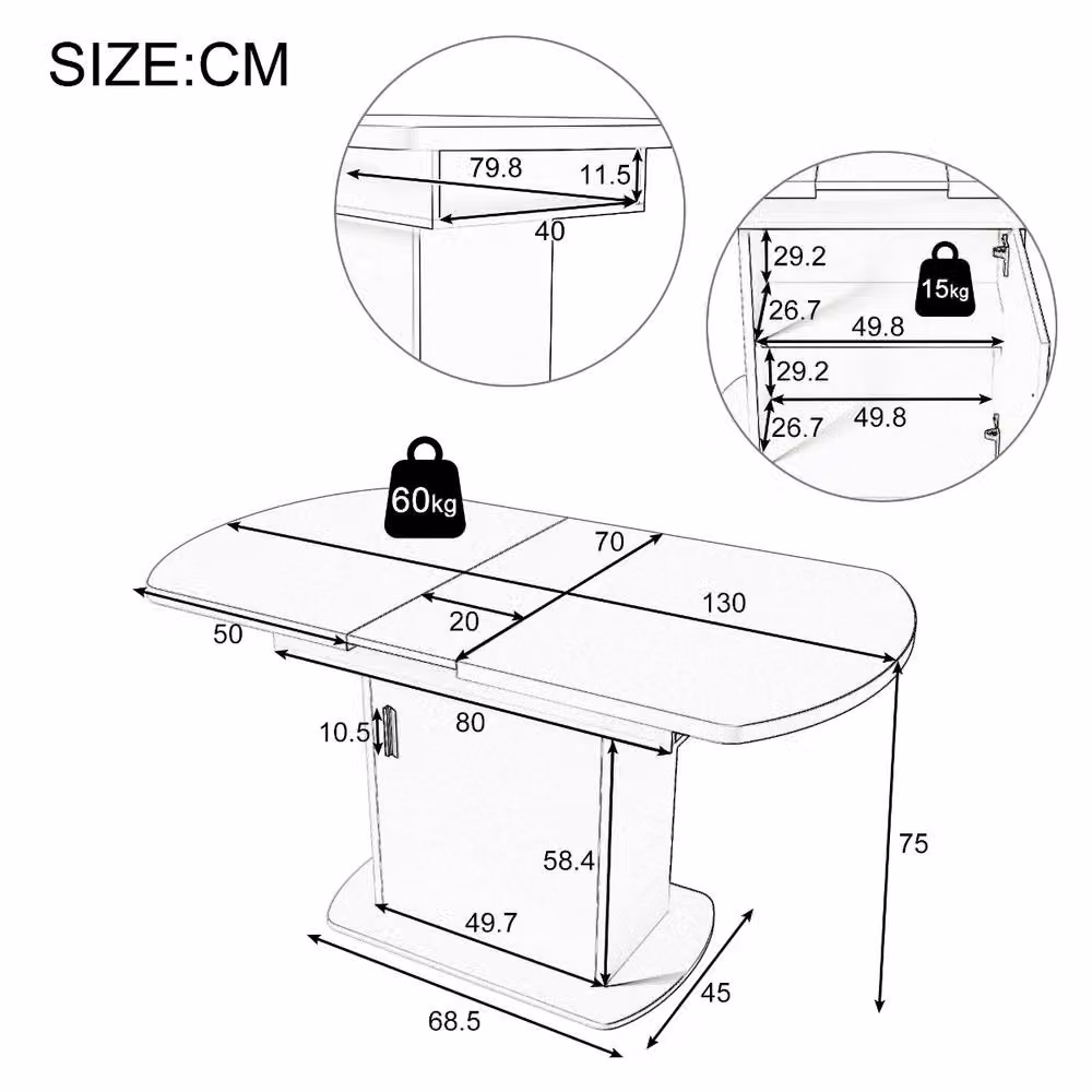 Rolipo Extendable Oval MDF Dining Table in White – 3
