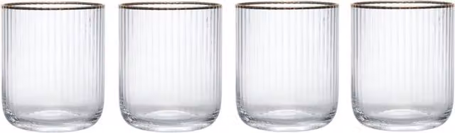 Mikasa Sorrento Ridged Lead-Free Crystal Tumbler Glasses, Set of 4, 400ml, Transparent/Gold – 1
