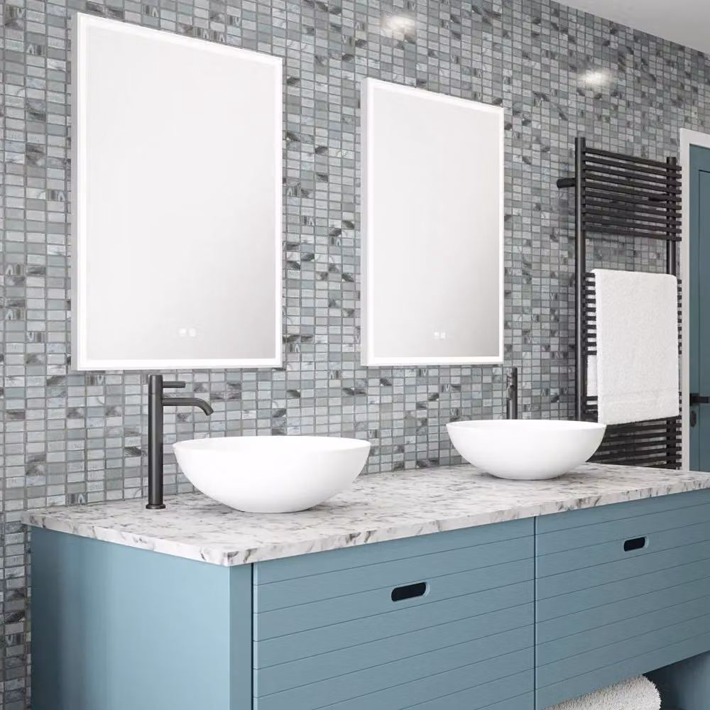 Loops LED Bathroom Mirror with Demister and Tunable White Illuminated Border, W/H: 80 x 60 cm, Silver and White – 3