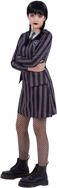 Smiffys Girls School Uniform Costume Set in Black, Green and Grey