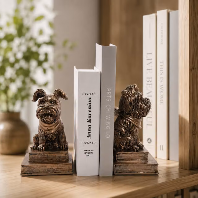 Maison Des Cadeaux Vintage Red and Bronze Effect Resin Dog Bookends for Tabletop