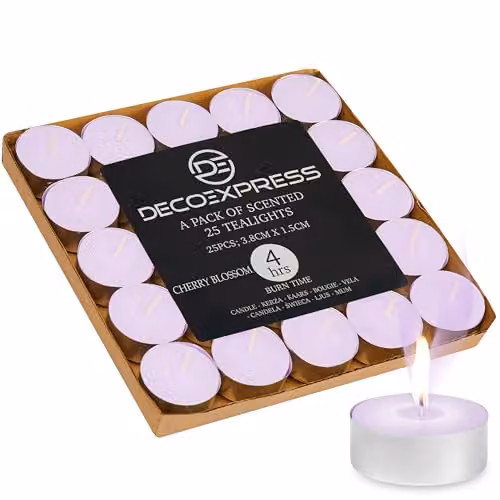 Deco Express Cherry Blossom Scented Tealight Candles, Pink, 25 Pack – 1