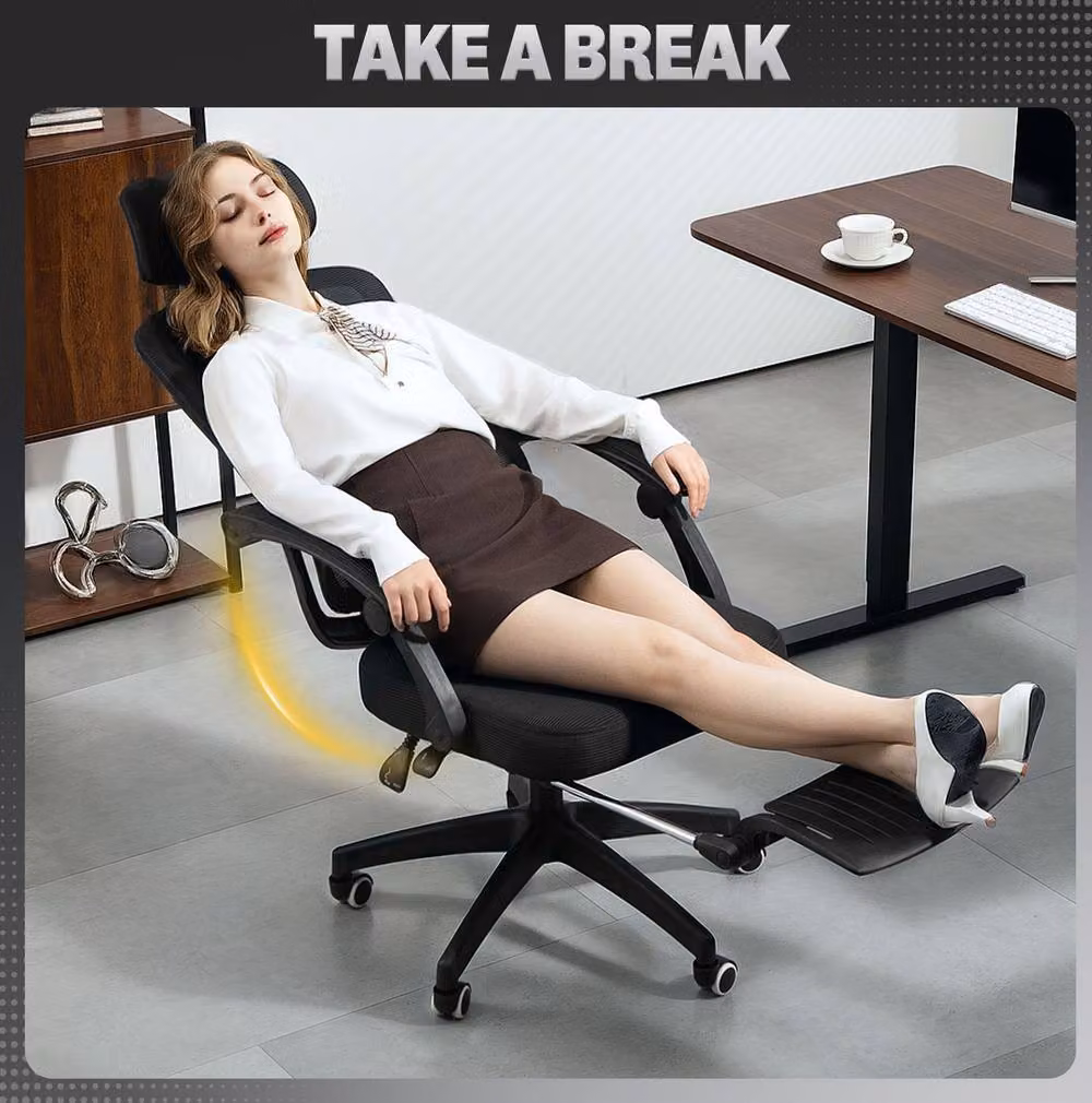 STILVORA Ergonomic Fabric Office Chair with Headrest and Armrests in Black, H 128 x W 62 x D 62 cm – 6