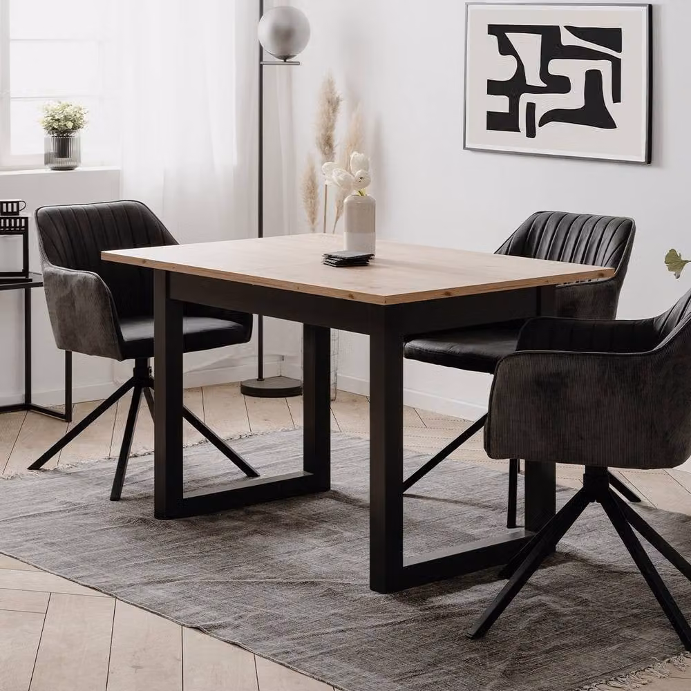 CALICOSY Denver Extensible Rectangular Dining Table in Oak and Anthracite, Light Brown – 2
