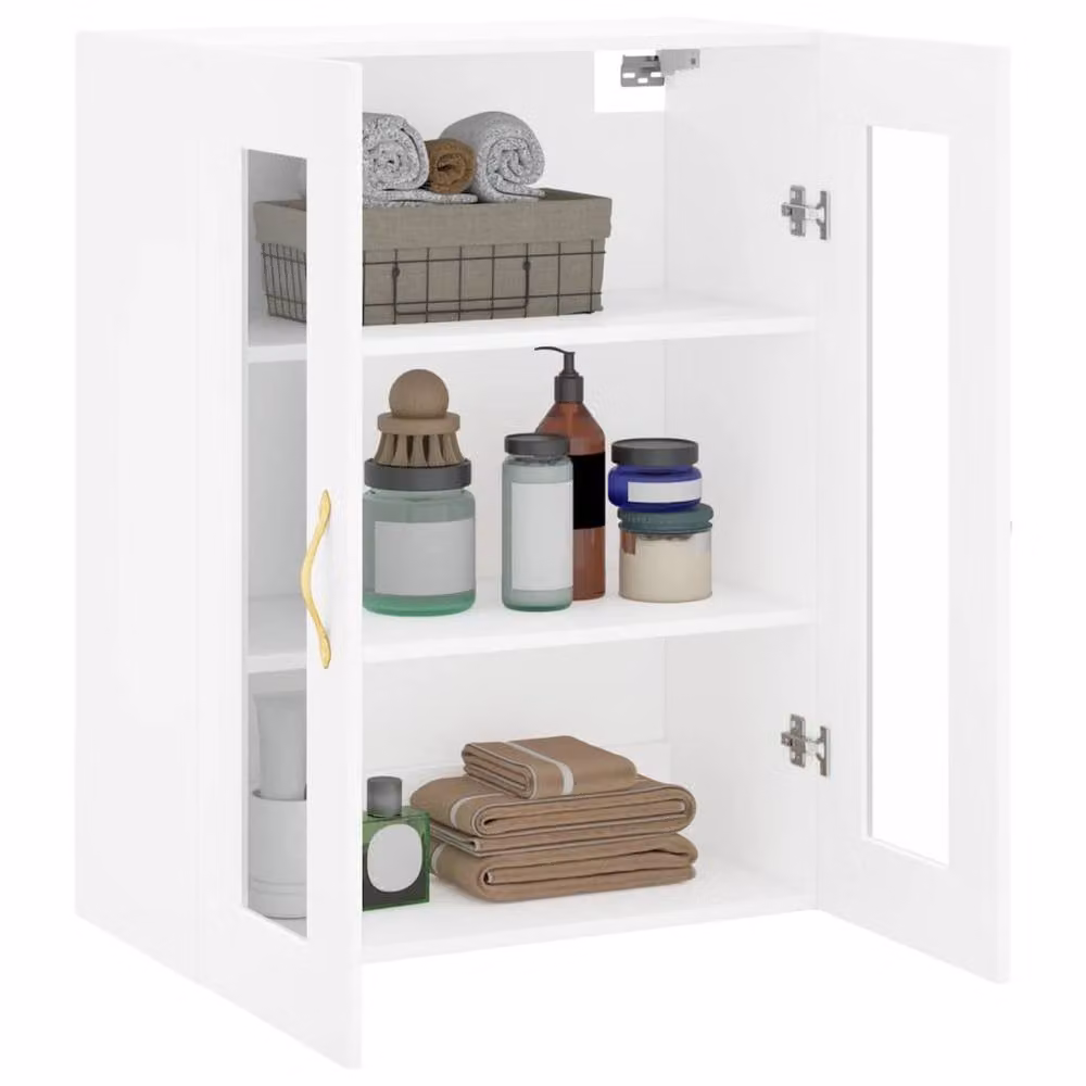 Berkfield Home Wall Mounted Cabinet with Glass Doors, White, W: 69.5 cm, D: 34 cm, H: 90 cm – 2