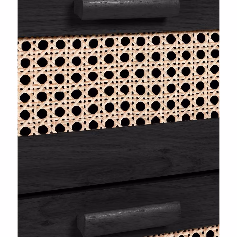 Cheshire Premium Pacifica 5 Drawer Chest in Black with Rattan Detail – 6