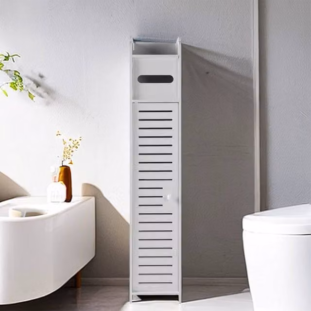 KORVIXA White Corner Bathroom Storage Cabinet with Internal Shelves and Hinged Doors, W: 70 cm, H: 75 cm