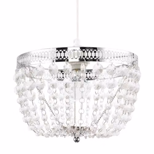 Happy Homewares Vintage Chrome Pendant Lighting Shade with Transparent Acrylic Beads, W: 29 cm, H: 19 cm – 1