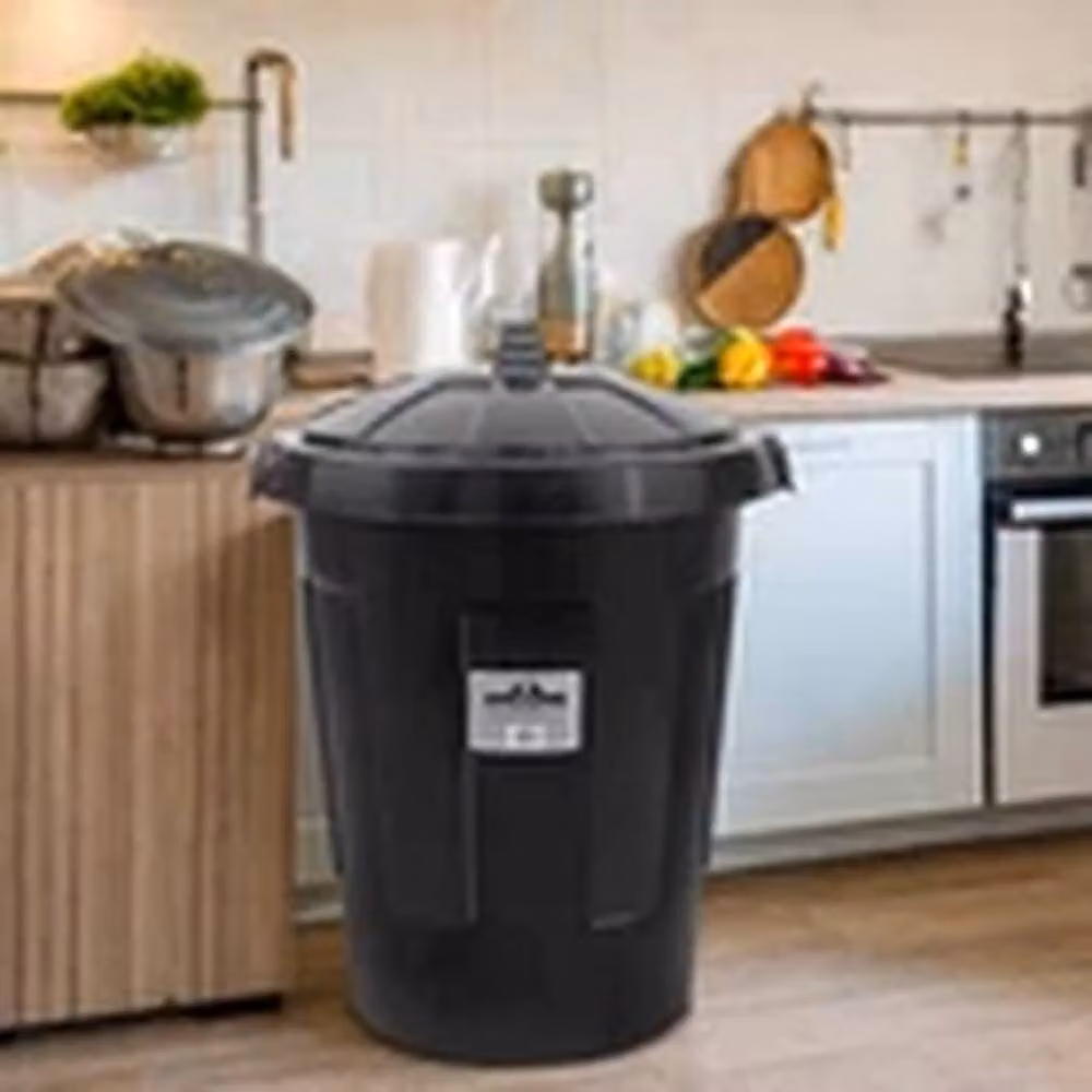 Havendro 80L Plastic Round Rubbish Bin with Flip Lid, Black, H: 70 cm, W: 54 cm, D: 52 cm – 3