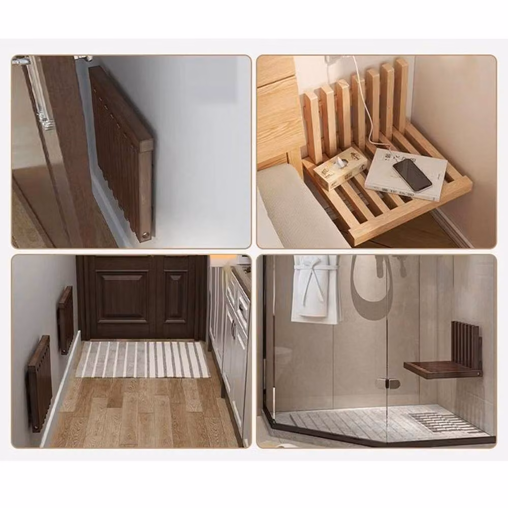KORVIXA Foldable Wood Shoe Changing Stool in Sand, W/D/H: 34 x 34 x 34 cm – 2
