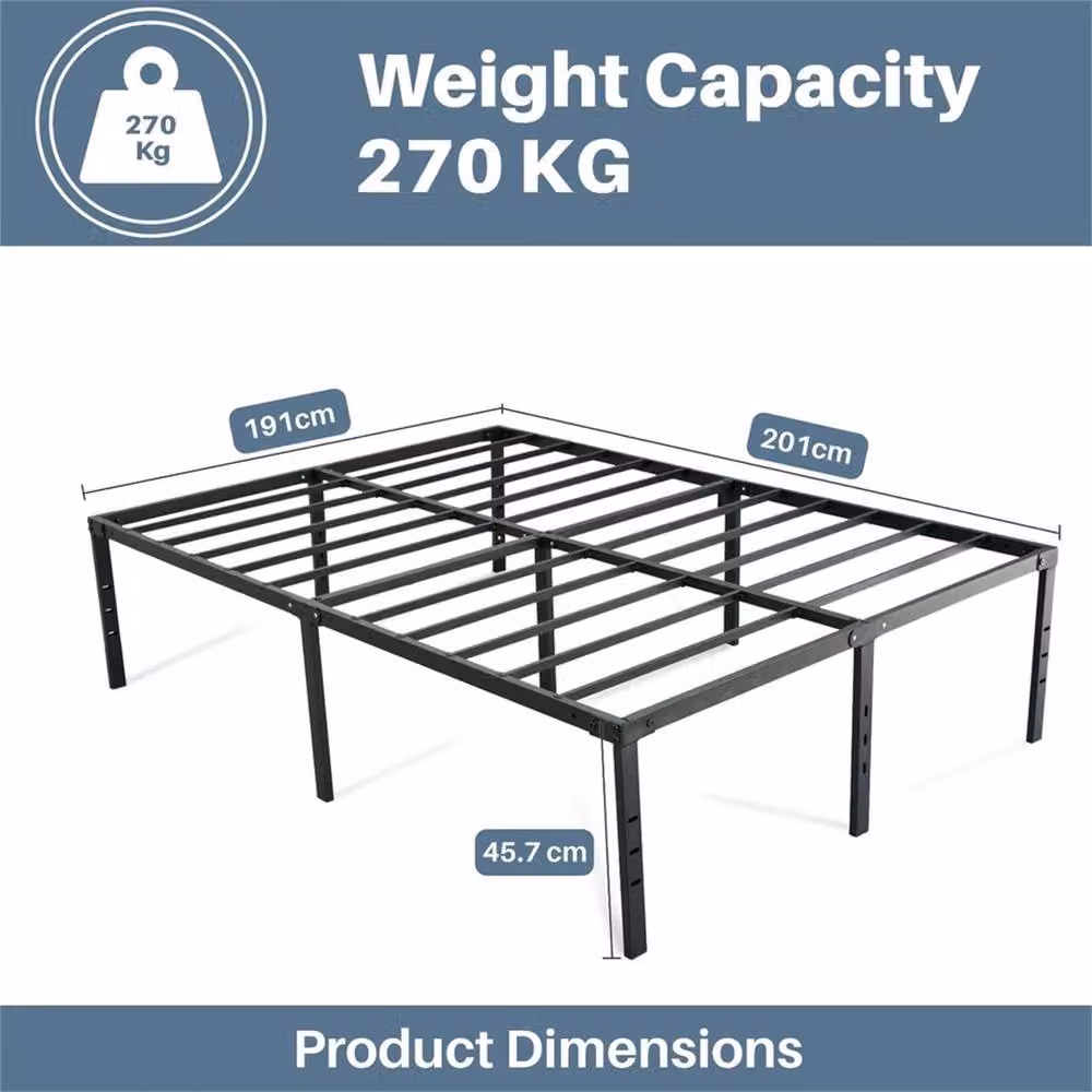 VOGREX Modern Metal Super King Bed Frame in Black, W: 180 cm, D: 201 cm – 2