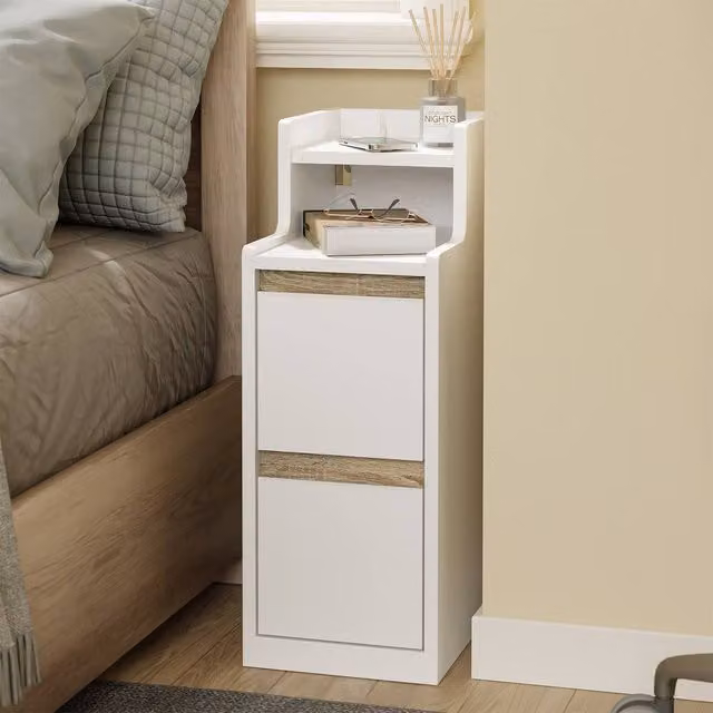 SoBuy Slim Nightstand with USB and Wireless Charging in White – 1