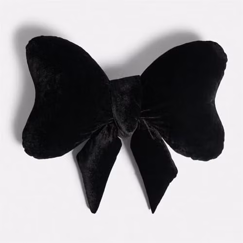 OHS Bow Shaped Velvet Scatter Cushion in Black, W: 45 cm x H: 33 cm