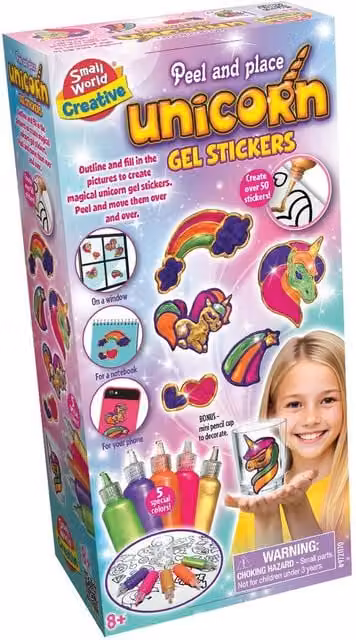 Small World Toys Peel And Place Unicorn Gel Stickers in White and Multicolour
