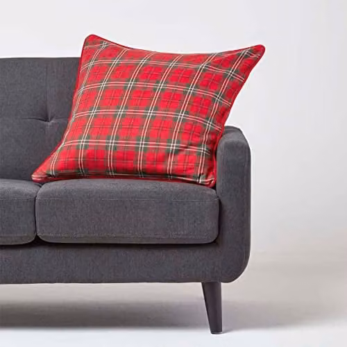 Homescapes Edward Tartan Check Cotton Cushion Cover in Red and Green, 45 x 45 cm – 2