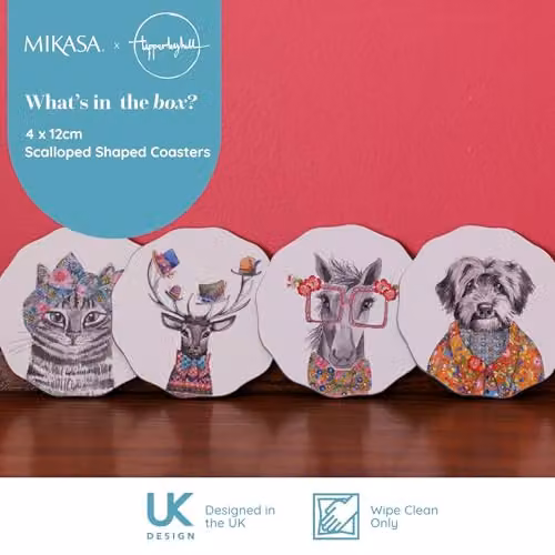 Mikasa Scalloped Round Coaster Set of 4 in White and Multicolour, Diameter: 12 cm – 2