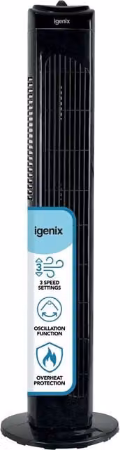 Igenix DF0030BL Oscillating Tower Fan with Timer and Overheat Protection, Black