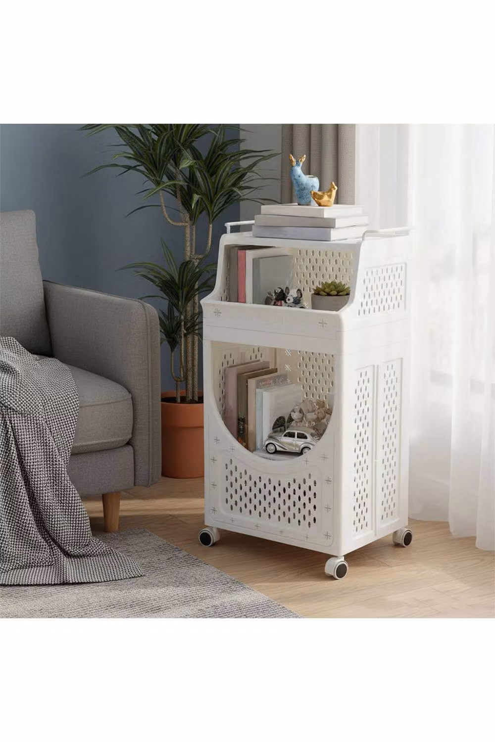 Living and Home 3-Tier Rolling Laundry Sorter Basket with Handles and Castors, White – 3