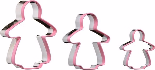 Orsina Gingerbread Lady 3 Piece Stainless Steel Cookie Cutter Set in Pink and Silver