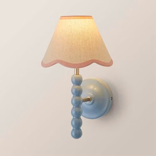 ValueLights Bobbin Blue Wall Light with Pink Fabric Shade