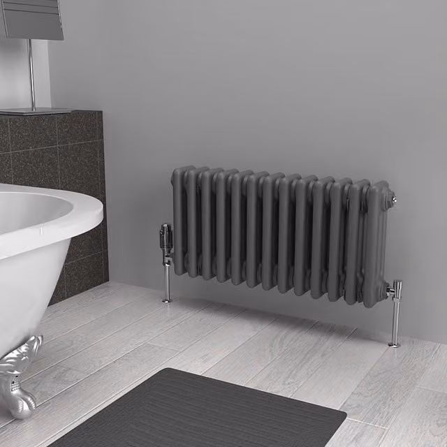 Lux Heat Horizontal 3 Column Steel Radiator in Anthracite Grey, H: 30.0 cm x W: 60.5 cm x D: 4.06 cm