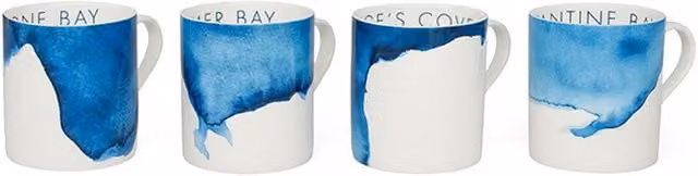 BlissHome Multicolour Ceramic Mug Set of 4 featuring Daymer Bay, St George's Cove, Trevone Bay and Constantine Bay