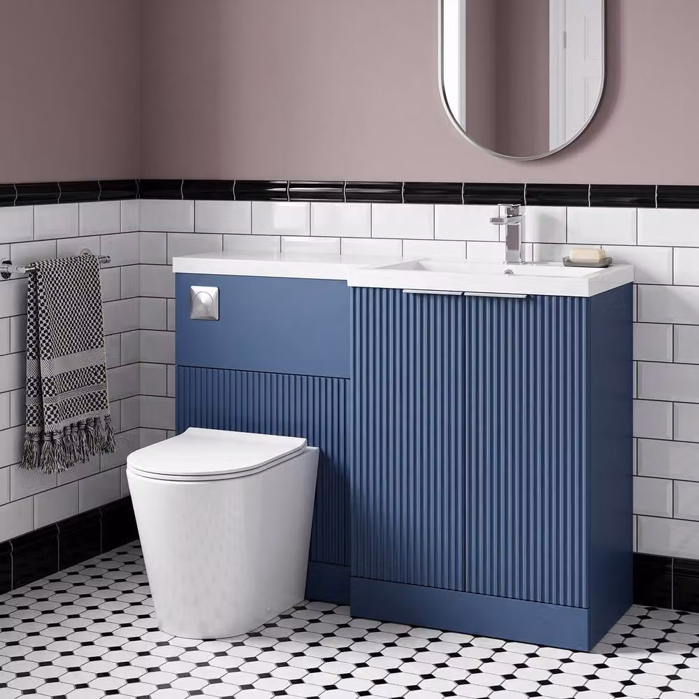 Balterley Tixall 2 Door Vanity WC Combi Unit with Poly Basin, Right Hand, Blue, Width: 110 cm – 2