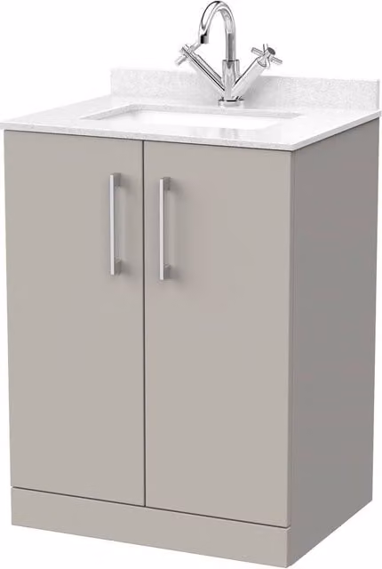 Balterley Pershall 2 Door Bathroom Vanity Unit with Marble Top and Basin, Pebble Grey, W: 60 cm