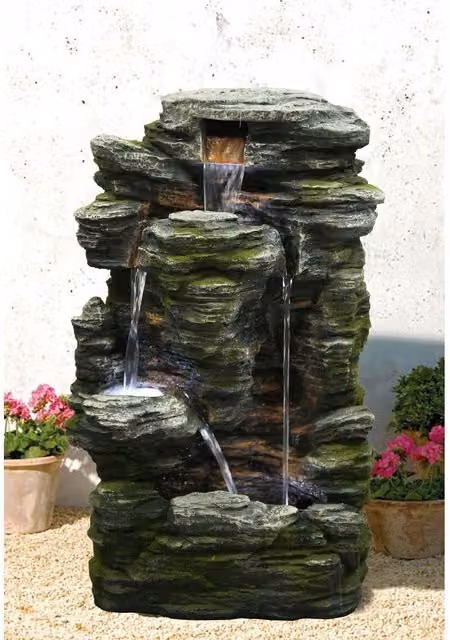 Tranquility Ager Stone Mains Powered Cascade Water Feature in Grey