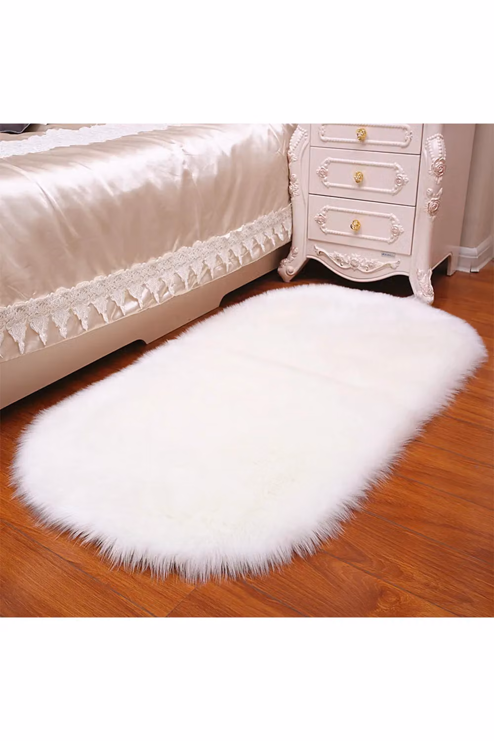 Living and Home Handmade White Oval Shag Faux Fur Rug W: 60 cm, L: 120 cm – 2