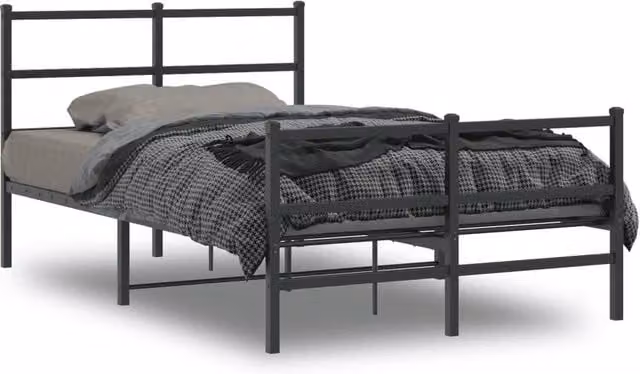 Berkfield Home Metal Bed Frame with Footboard, Black, W/D/H: 120 x 190 cm