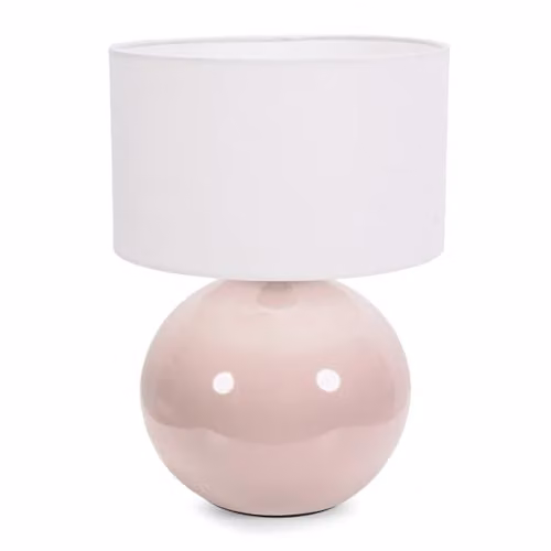 ValueLights Stone Natural Ceramic Table Lamp with White Fabric Drum Lampshade and Included LED Bulb – 1