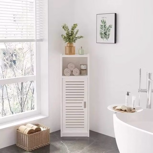 EONLION White Freestanding Bathroom Floor Cabinet with Hinged Doors and Internal Shelves, W/D/H: 22 x 22 x 80 cm