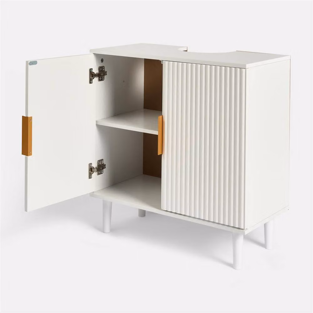 OHS Ribbed Undersink Bathroom Cabinet MDF Storage Organiser in Cream – 2