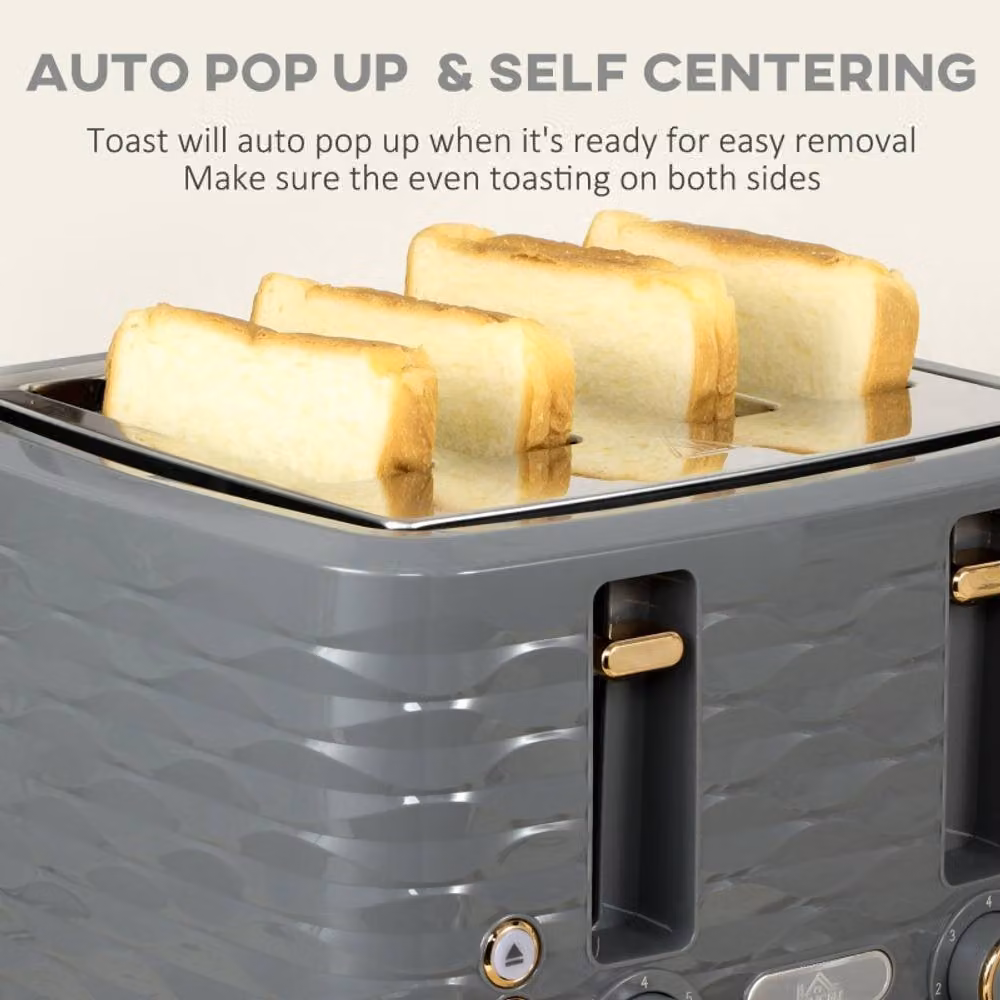 Rolipo Grey Ridged Design Kettle 1.7l and 4 Slice Toaster Set – 5