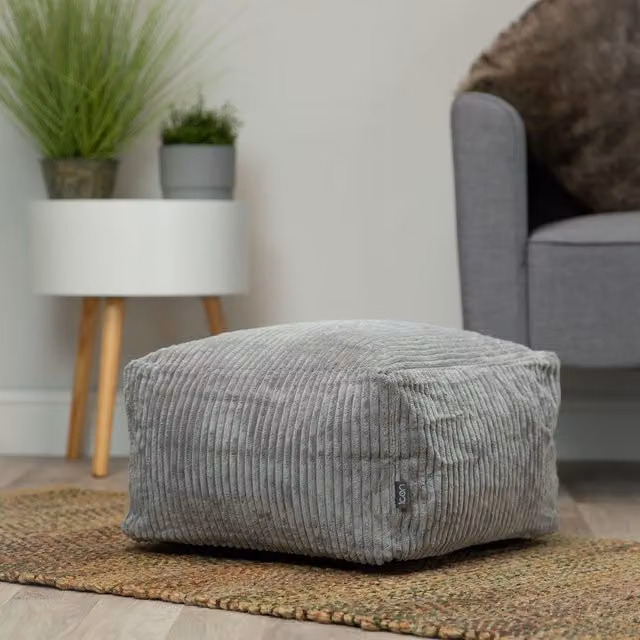 ICON Amara Square Corduroy Bean Bag Footstool, Light Grey – 2