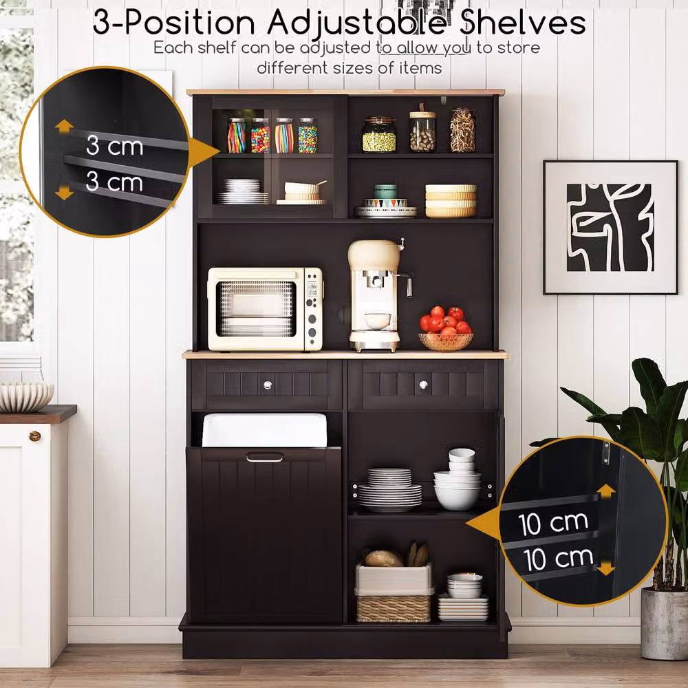 Costway Double Tilt Out Trash Cabinet with Hutch Kitchen Pantry Storage Cabinet in Black – 8
